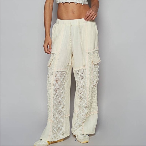 POL Pants - POL Cream Lace Wide Leg Pants